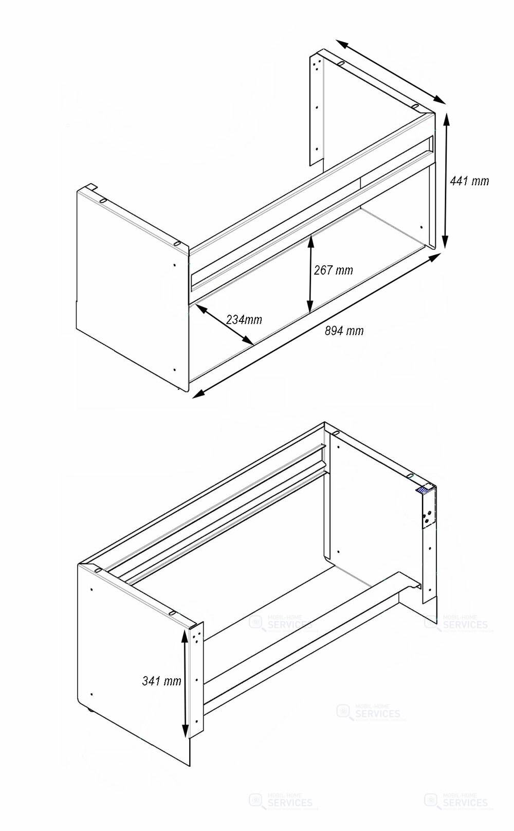 CORPS DE MEUBLE SOUS VASQUE 894X406X440