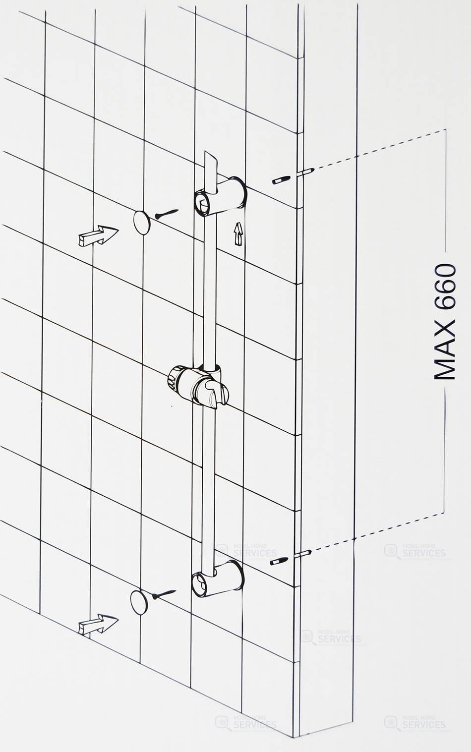 ENSEMBLE DOUCHE HAUTEUR REGLABLE MAX 660MM